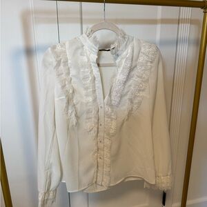 Elegant White Lace Trim Blouse